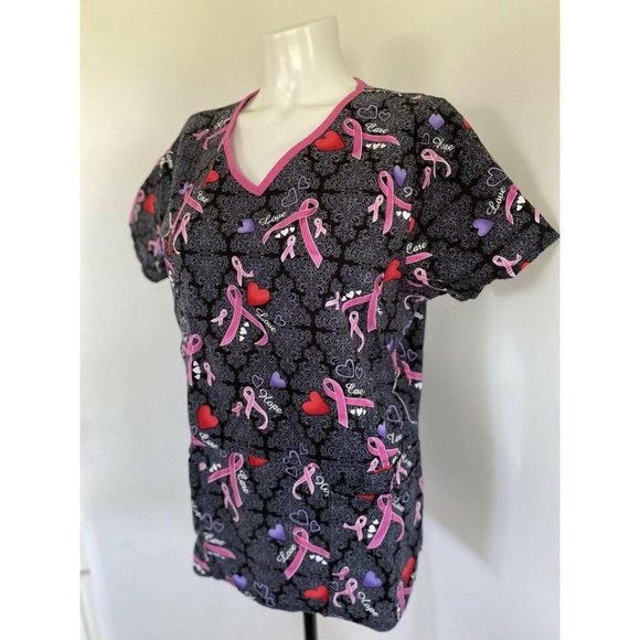 ScrubStar Pink Ribbon Scrub Top Women‎ Medium - Picture 1 of 10